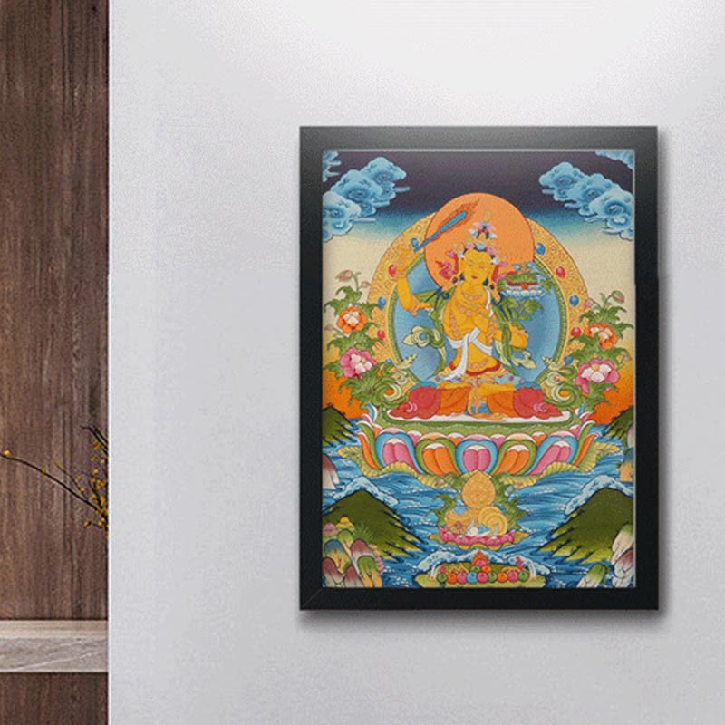 Buddha Stones, pittura tibetana Thangka, Dio giallo della ricchezza, Tara verde, Avalokitesvara, decorazione fatta a mano, scatola cieca (stile casuale)