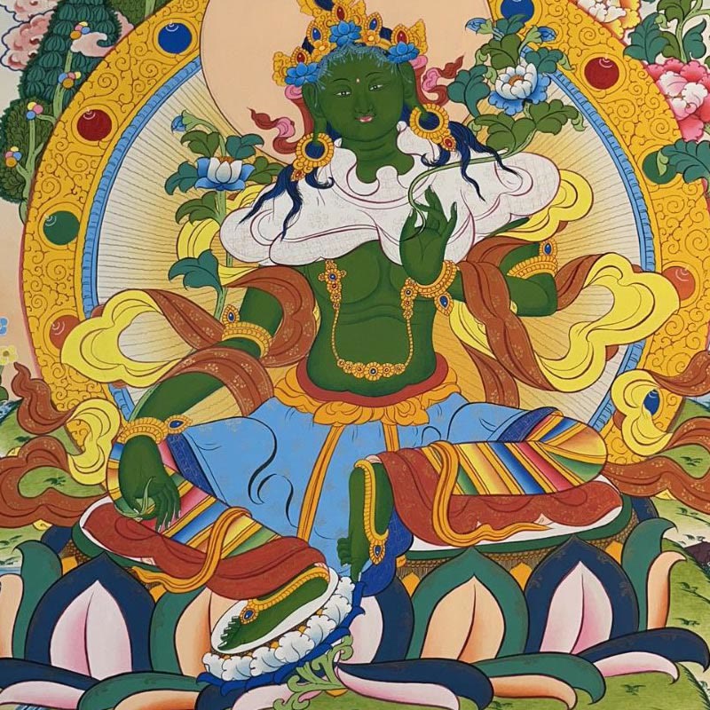 Buddha Stones, pittura tibetana Thangka, Dio giallo della ricchezza, Tara verde, Avalokitesvara, decorazione fatta a mano, scatola cieca (stile casuale)