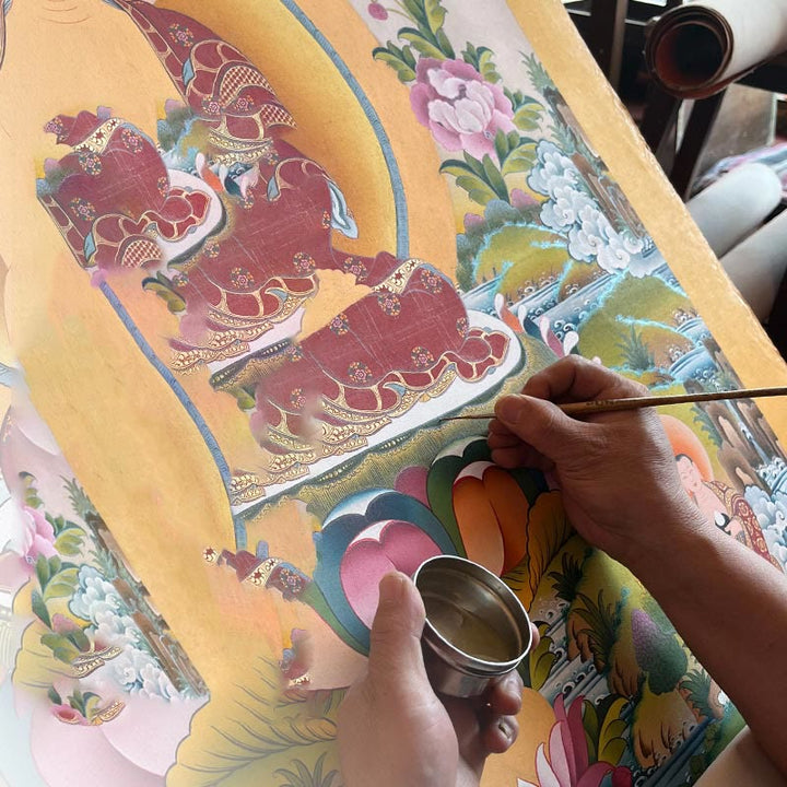 Buddha Stones, pittura tibetana Thangka, Dio giallo della ricchezza, Tara verde, Avalokitesvara, decorazione fatta a mano, scatola cieca (stile casuale)