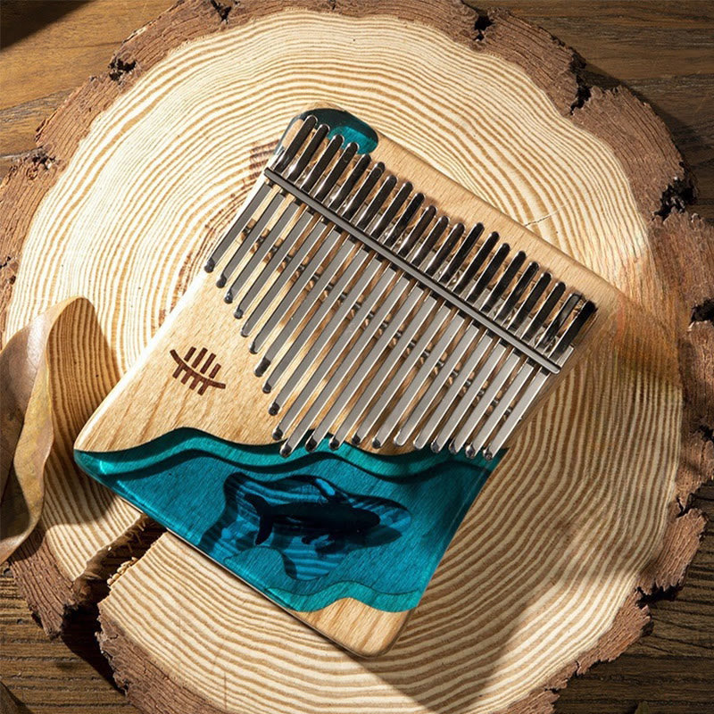Buddha Stones Kalimba 17/21 tasti pianoforte a pollice in legno di faggio, balena blu profondo, pianoforte portatile per dita