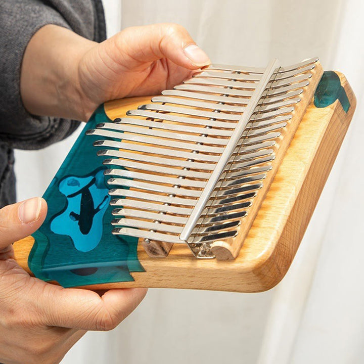 Buddha Stones Kalimba 17/21 tasti pianoforte a pollice in legno di faggio, balena blu profondo, pianoforte portatile per dita