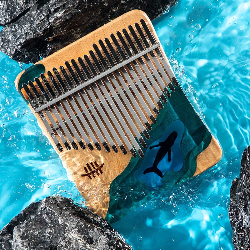 Buddha Stones Kalimba 17/21 tasti pianoforte a pollice in legno di faggio, balena blu profondo, pianoforte portatile per dita