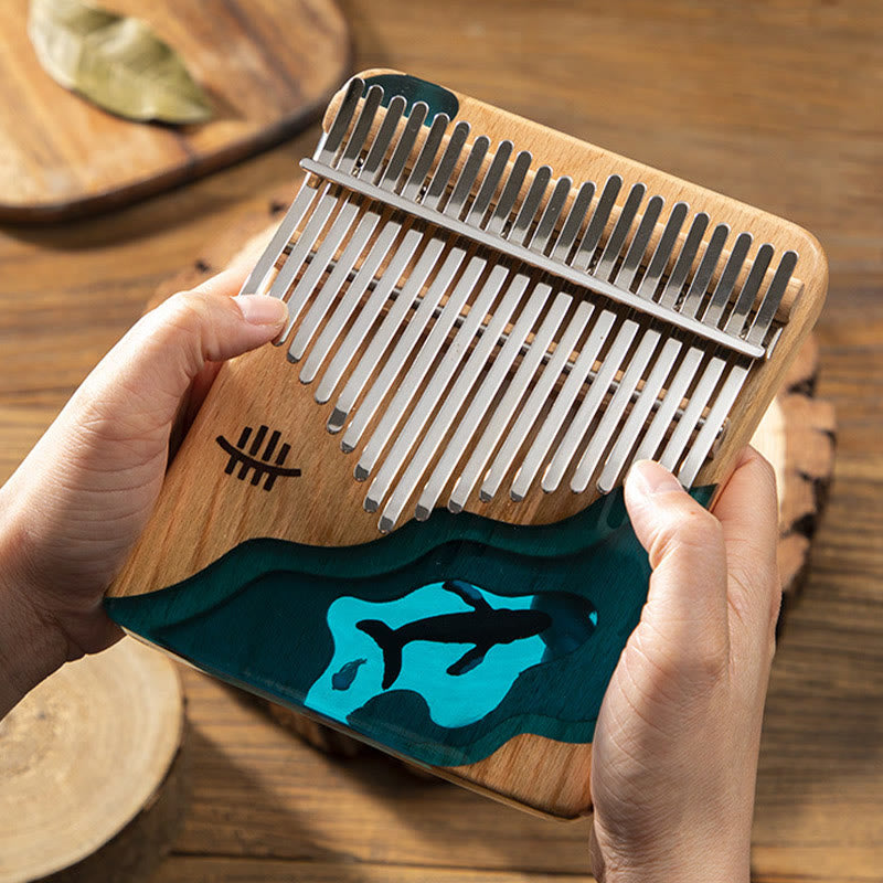 Buddha Stones Kalimba 17/21 tasti pianoforte a pollice in legno di faggio, balena blu profondo, pianoforte portatile per dita