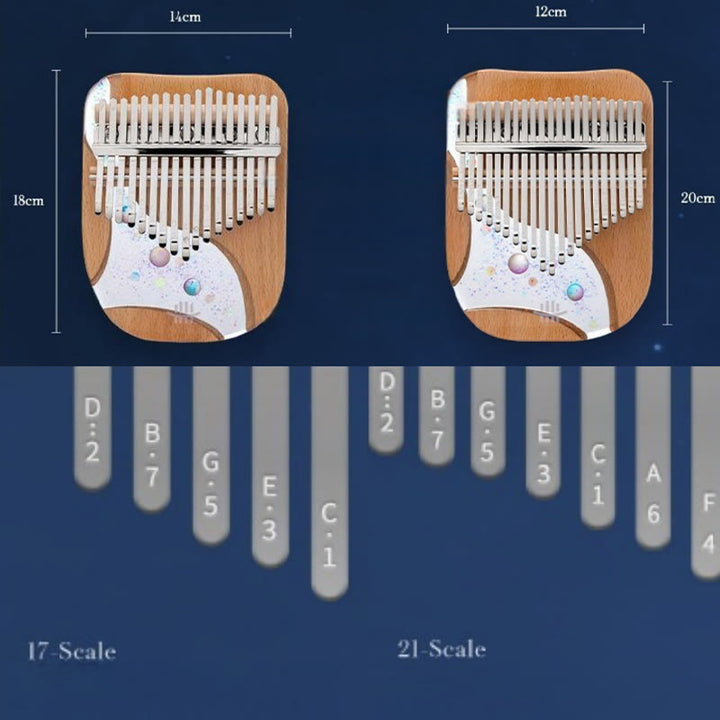 Buddha Stones Kalimba 17/21 tasti pianoforte a pollice in legno di faggio Planet Universe pianoforte portatile per dita