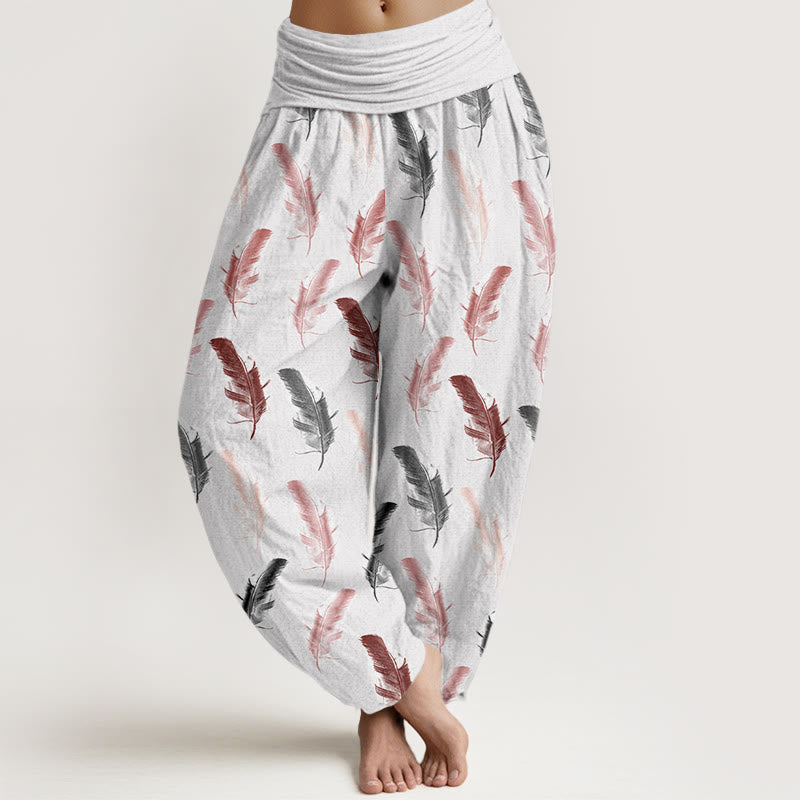 Pantaloni harem da donna con elastico in vita, motivo a Buddha Stones , casual - Fumo bianco - US22, UK/AU26, EU54 (6XL) - image 1