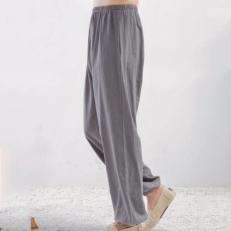 Pantaloni da pratica Tai Chi Qigong unisex con elastico in vita, tinta unita, estivi, con tasche , Buddha Stones - Sì, femmina - 3XL- ADATTO A USA/ UK/AU/ EU- 2XL - image 1