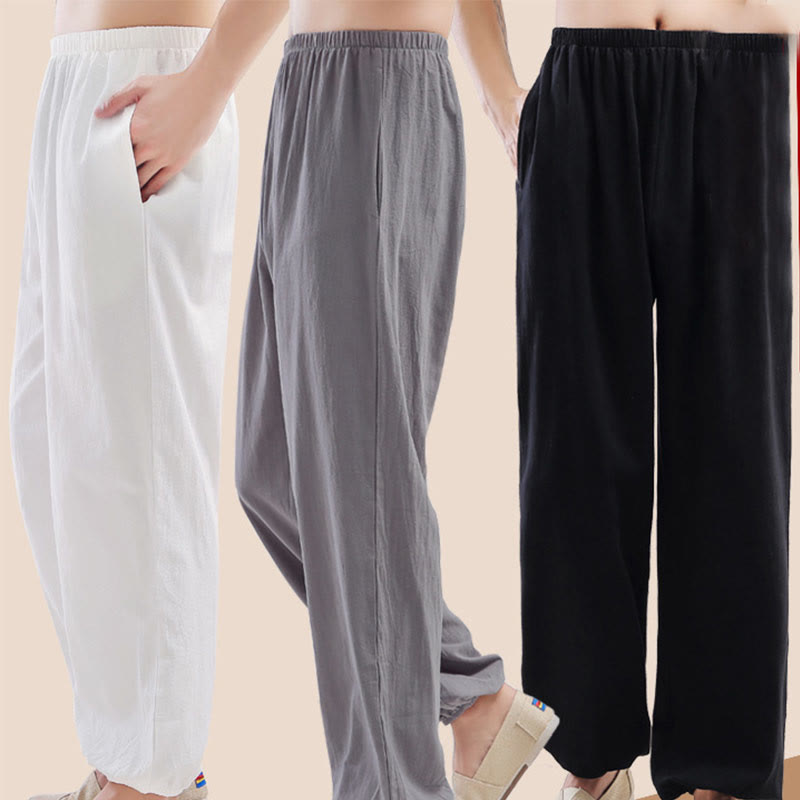 Pantaloni da pratica Tai Chi Qigong unisex con elastico in vita, tinta unita, estivi, con tasche , Buddha Stones - image 13