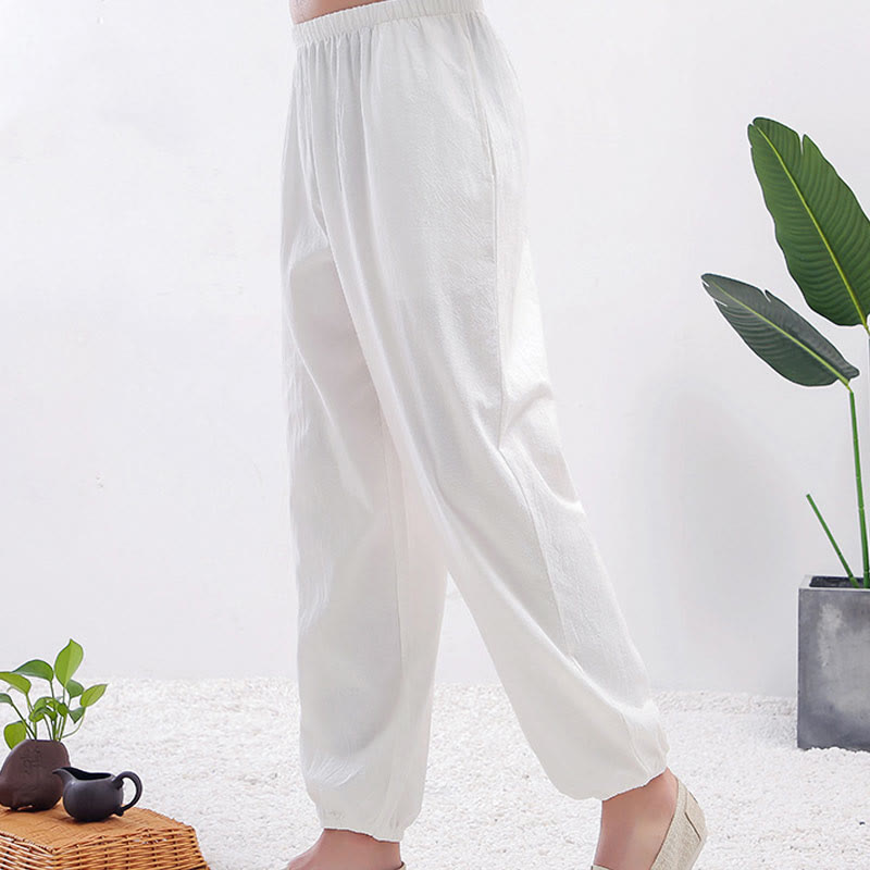 Pantaloni da pratica Tai Chi Qigong unisex con elastico in vita, tinta unita, estivi, con tasche , Buddha Stones - Femmina bianca - 3XL- ADATTO A USA/ UK/AU/ EU- 2XL - image 3