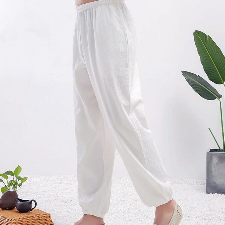 Pantaloni da pratica Tai Chi Qigong unisex con elastico in vita, tinta unita, estivi, con tasche , Buddha Stones - Femmina bianca - 3XL- ADATTO A USA/ UK/AU/ EU- 2XL - image 3