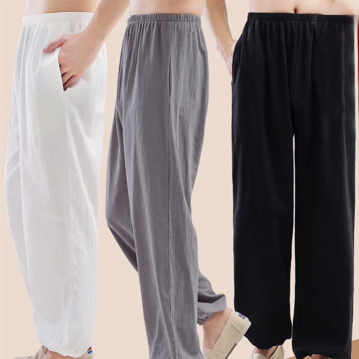 Pantaloni da pratica Tai Chi Qigong unisex con elastico in vita, tinta unita, estivi, con tasche , Buddha Stones - image 13