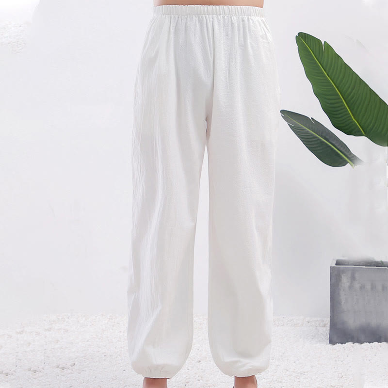 Pantaloni da pratica Tai Chi Qigong unisex con elastico in vita, tinta unita, estivi, con tasche , Buddha Stones - image 4