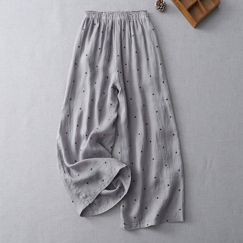 Pantaloni a gamba larga da donna in lino e cotone con tasche, modello Buddha Stones, casual, estivi, a pois - image 1
