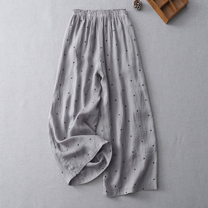 Pantaloni a gamba larga da donna in lino e cotone con tasche, modello Buddha Stones, casual, estivi, a pois - image 1
