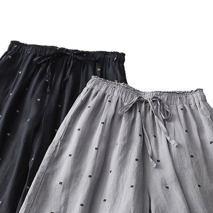 Pantaloni a gamba larga da donna in lino e cotone con tasche, modello Buddha Stones, casual, estivi, a pois - image 17