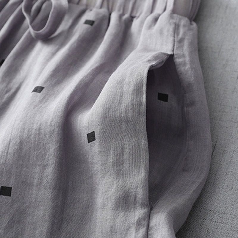 Pantaloni a gamba larga da donna in lino e cotone con tasche, modello Buddha Stones, casual, estivi, a pois - image 4