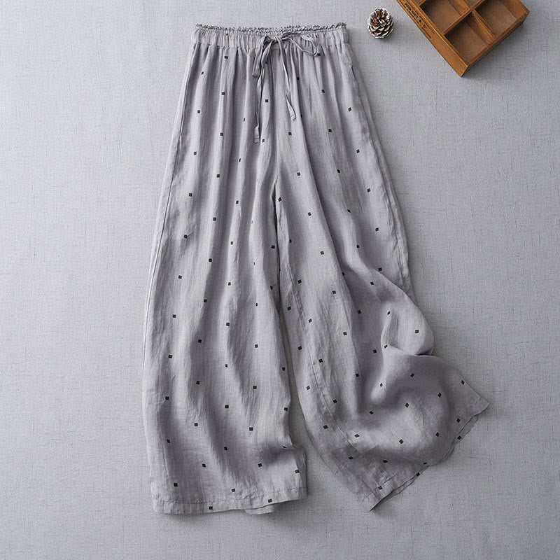 Pantaloni a gamba larga da donna in lino e cotone con tasche, modello Buddha Stones, casual, estivi, a pois - Grigio scuro - US8-10, UK/AU12-14, EU40-42 (2XL) - image 0