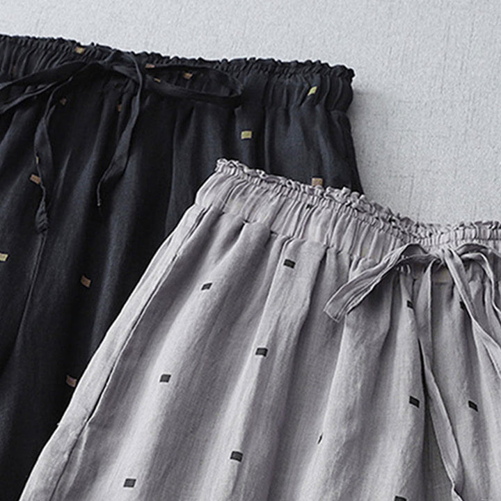 Pantaloni a gamba larga da donna in lino e cotone con tasche, modello Buddha Stones, casual, estivi, a pois - image 15