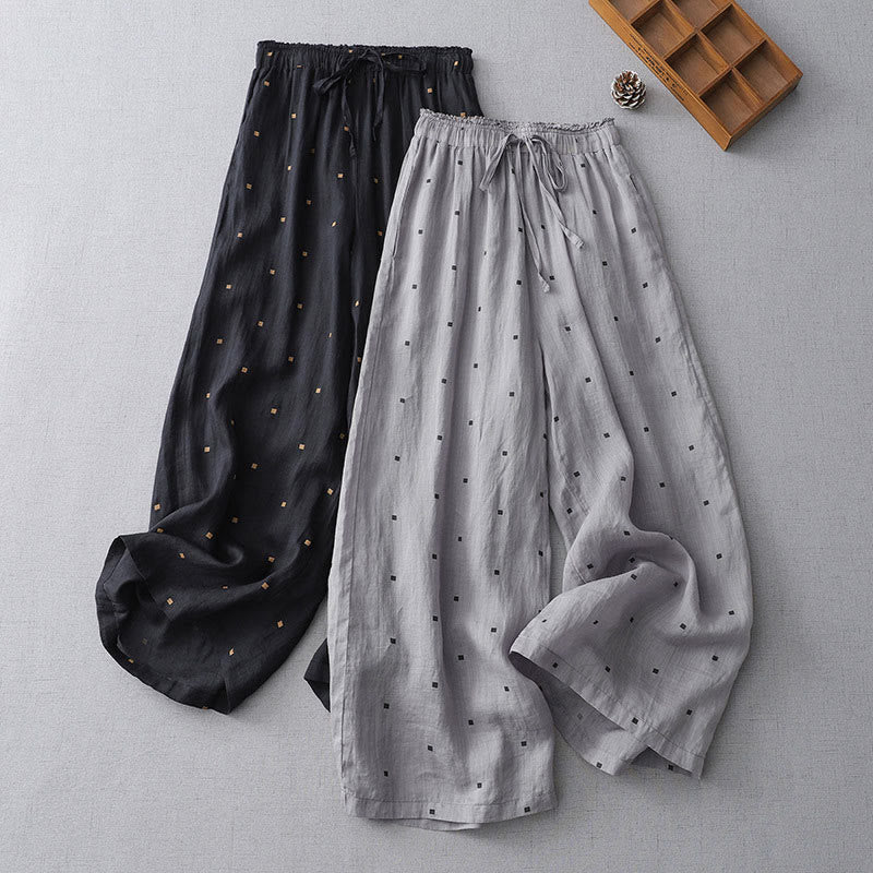 Pantaloni a gamba larga da donna in lino e cotone con tasche, modello Buddha Stones, casual, estivi, a pois - image 14