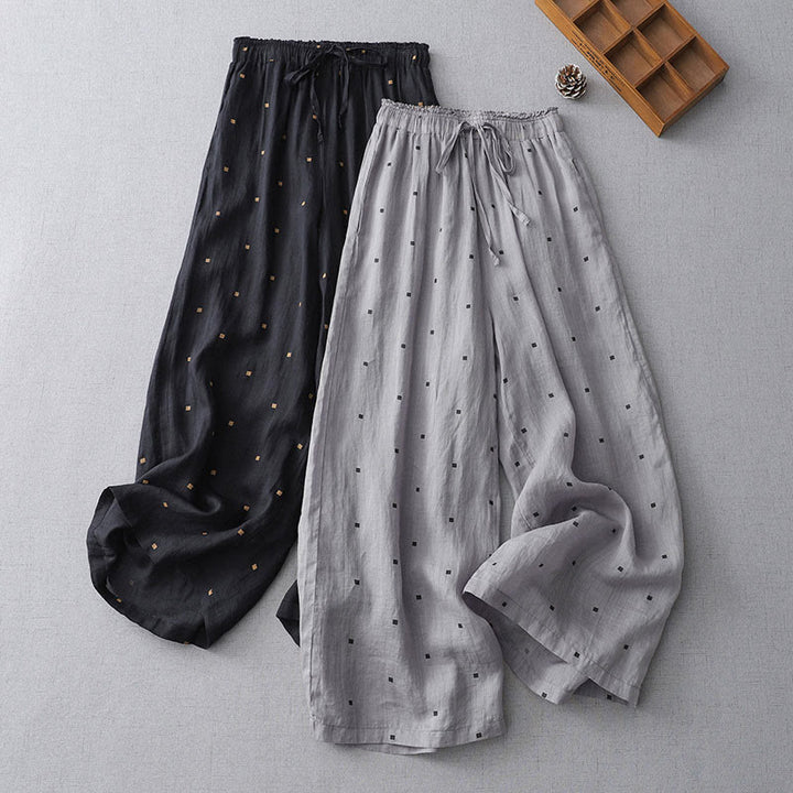 Pantaloni a gamba larga da donna in lino e cotone con tasche, modello Buddha Stones, casual, estivi, a pois - image 14