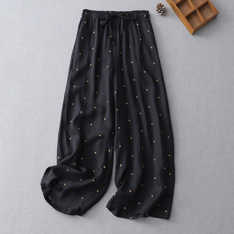 Pantaloni a gamba larga da donna in lino e cotone con tasche, modello Buddha Stones, casual, estivi, a pois - Nero - US8-10, UK/AU12-14, EU40-42 (2XL) - image 9
