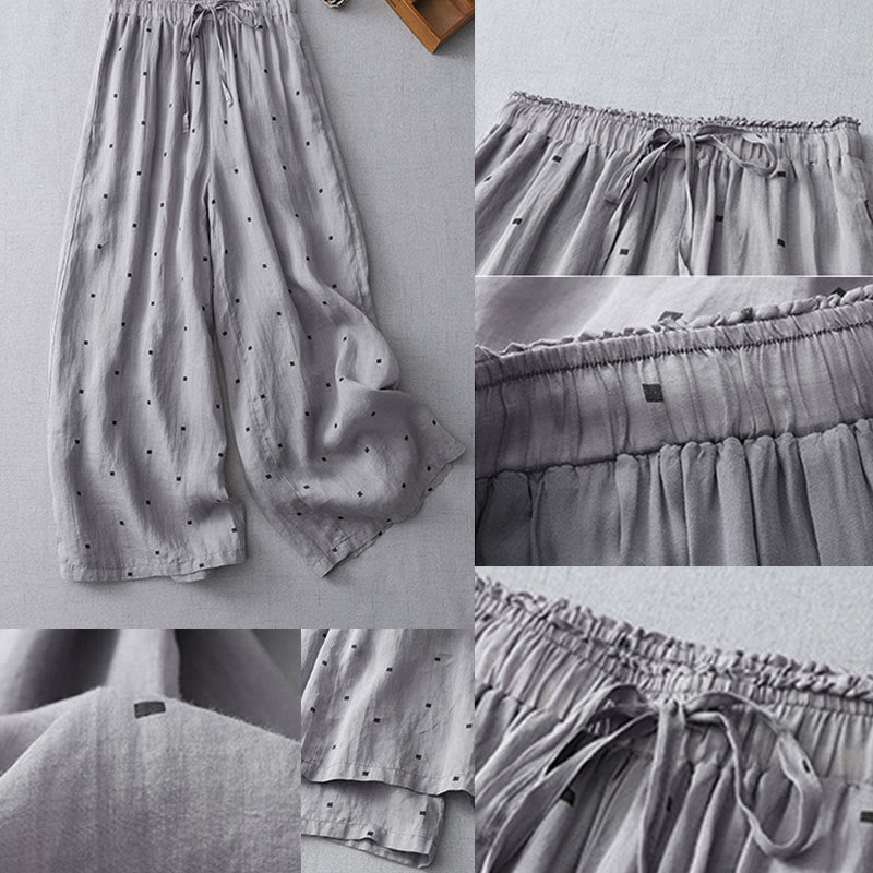 Pantaloni a gamba larga da donna in lino e cotone con tasche, modello Buddha Stones, casual, estivi, a pois - image 8