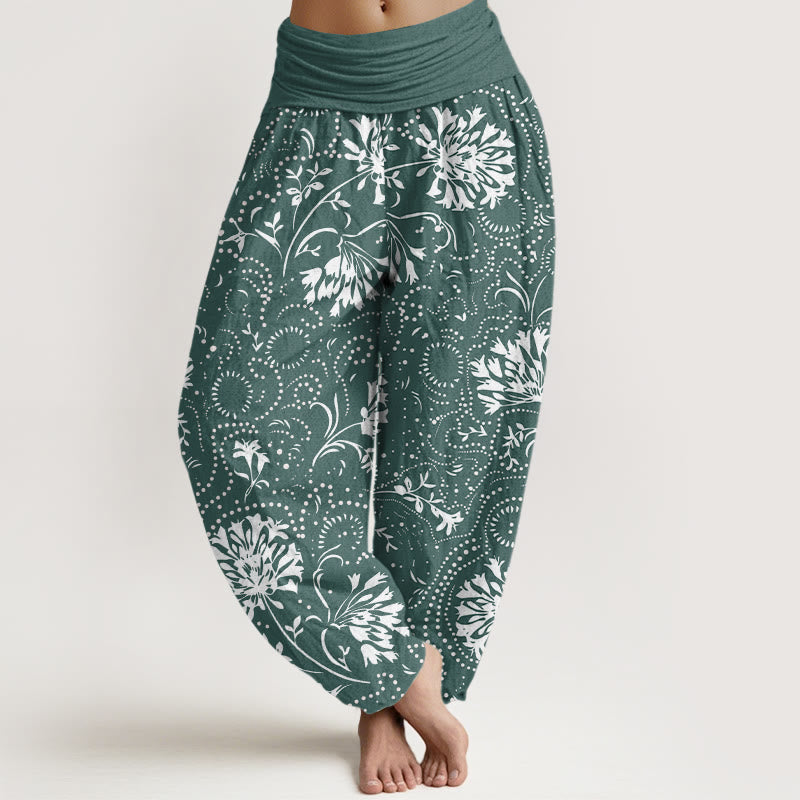 Pantaloni harem da donna con elastico in vita e motivo floreale casual Buddha Stones - CadetBlue - US22, UK/AU26, EU54 (6XL) - image 1