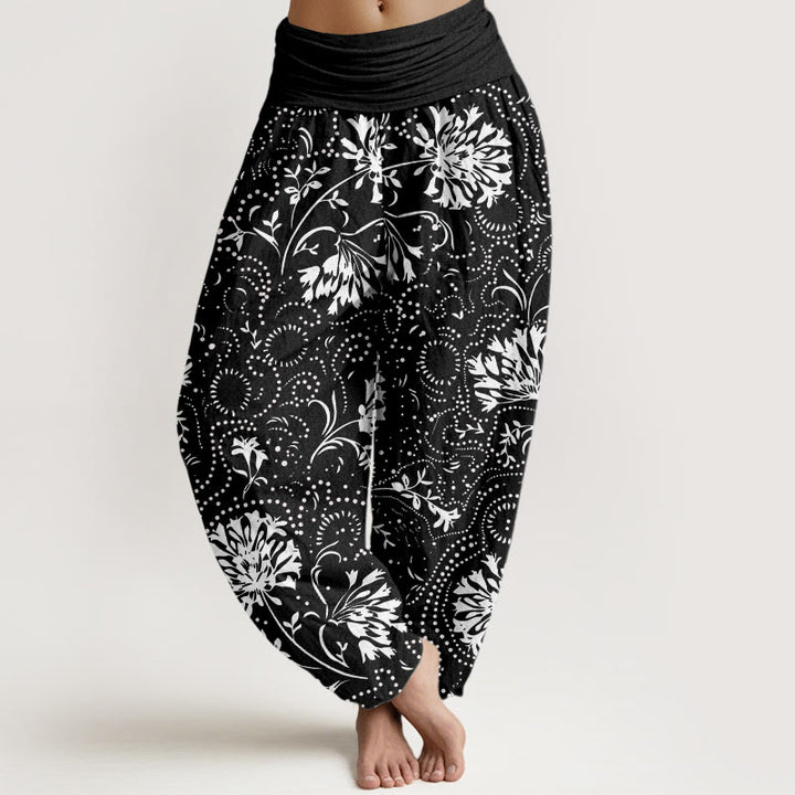 Pantaloni harem da donna con elastico in vita e motivo floreale casual Buddha Stones - Nero - US22, UK/AU26, EU54 (6XL) - image 5