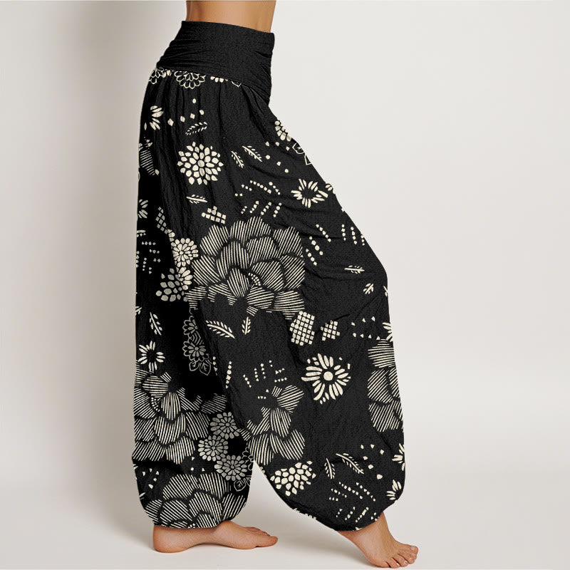 Pantaloni harem da donna con elastico in vita e motivo floreale casual Buddha Stones - image 2