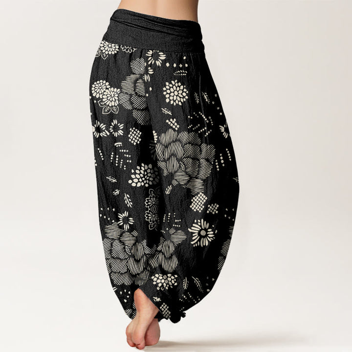 Pantaloni harem da donna con elastico in vita e motivo floreale casual Buddha Stones - image 3