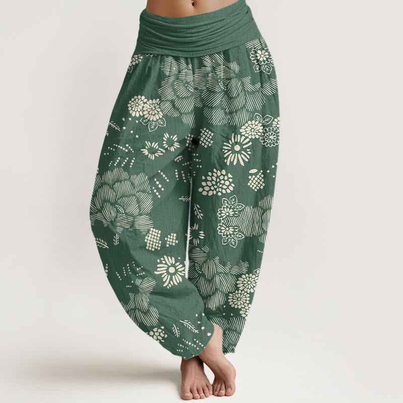 Pantaloni harem da donna con elastico in vita e motivo floreale casual Buddha Stones - Verdemare medio - US22, UK/AU26, EU54 (6XL) - image 5