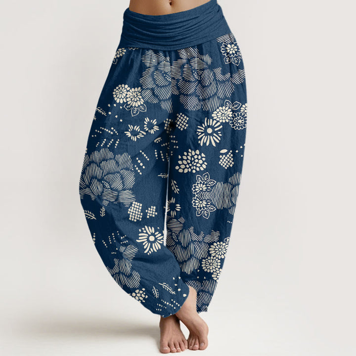 Pantaloni harem da donna con elastico in vita e motivo floreale casual Buddha Stones - Blu Reale - US22, UK/AU26, EU54 (6XL) - image 8
