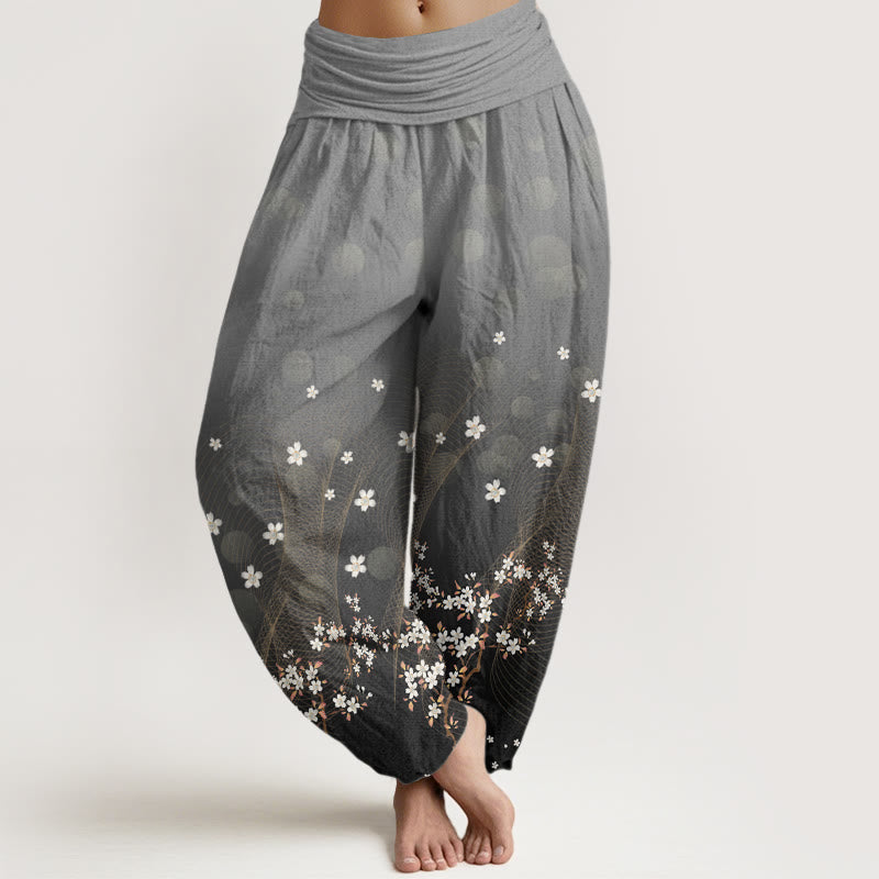 Pantaloni harem da donna con elastico in vita, motivo floreale sfumato, linee ondulate e punti luce circolari, modello casual Buddha Stones - Grigio ardesia - US22, UK/AU26, EU54 (6XL) - image 5