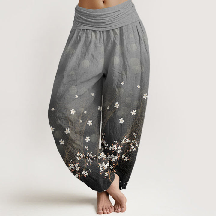 Pantaloni harem da donna con elastico in vita, motivo floreale sfumato, linee ondulate e punti luce circolari, modello casual Buddha Stones - Grigio ardesia - US22, UK/AU26, EU54 (6XL) - image 5