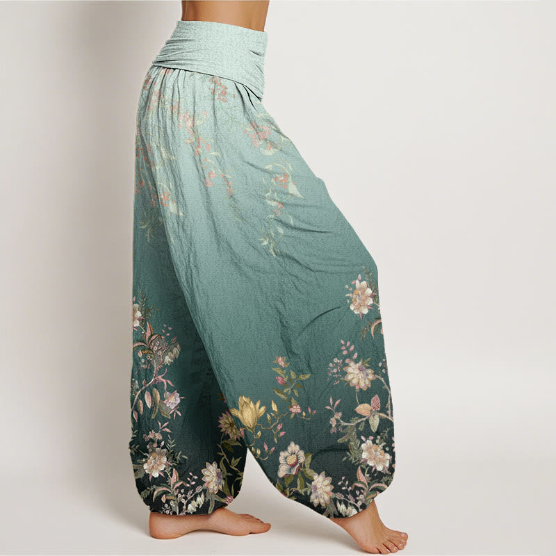 Pantaloni harem da donna con elastico in vita, motivo floreale delicato e sfumato, modello Buddha Stones - image 2