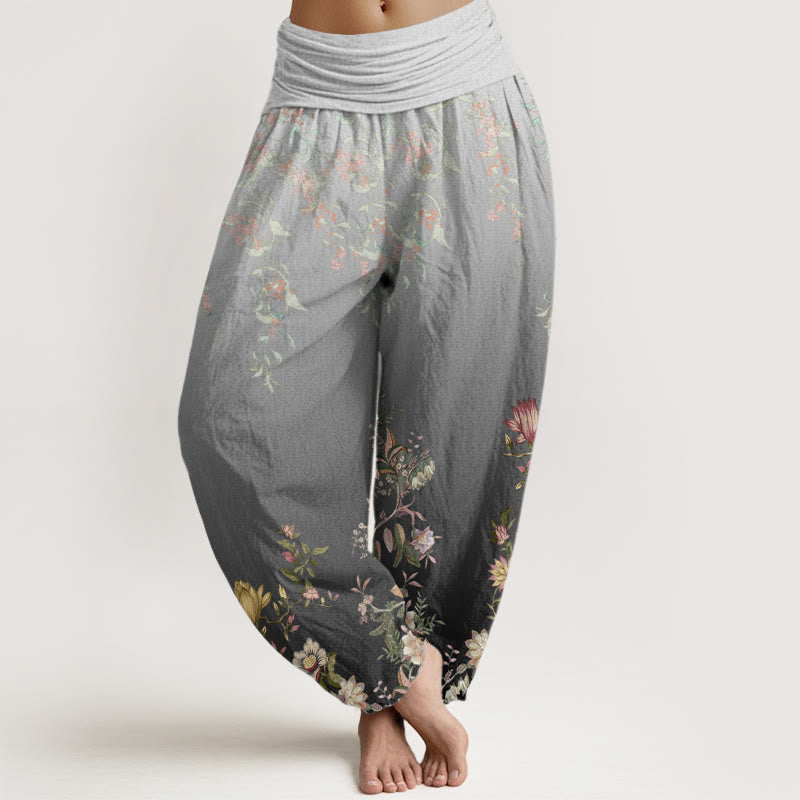 Pantaloni harem da donna con elastico in vita, motivo floreale delicato e sfumato, modello Buddha Stones - Grigio ardesia chiaro - US22, UK/AU26, EU54 (6XL) - image 5