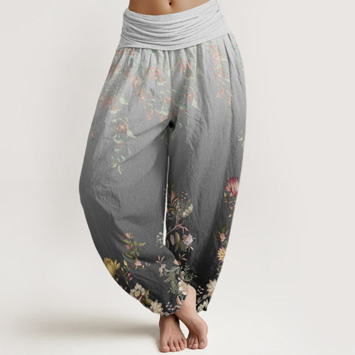 Pantaloni harem da donna con elastico in vita, motivo floreale delicato e sfumato, modello Buddha Stones - Grigio ardesia chiaro - US22, UK/AU26, EU54 (6XL) - image 5