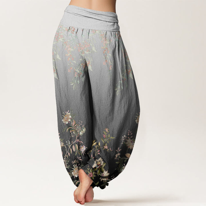 Pantaloni harem da donna con elastico in vita, motivo floreale delicato e sfumato, modello Buddha Stones - image 7