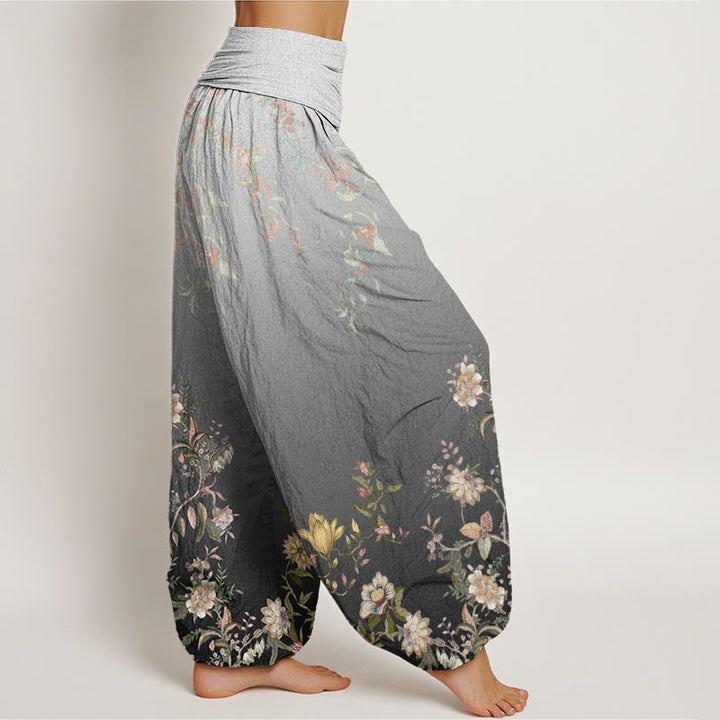 Pantaloni harem da donna con elastico in vita, motivo floreale delicato e sfumato, modello Buddha Stones - image 6