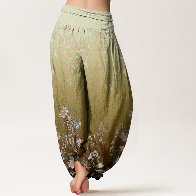 Pantaloni harem da donna con elastico in vita, motivo floreale delicato e sfumato, modello Buddha Stones - image 9