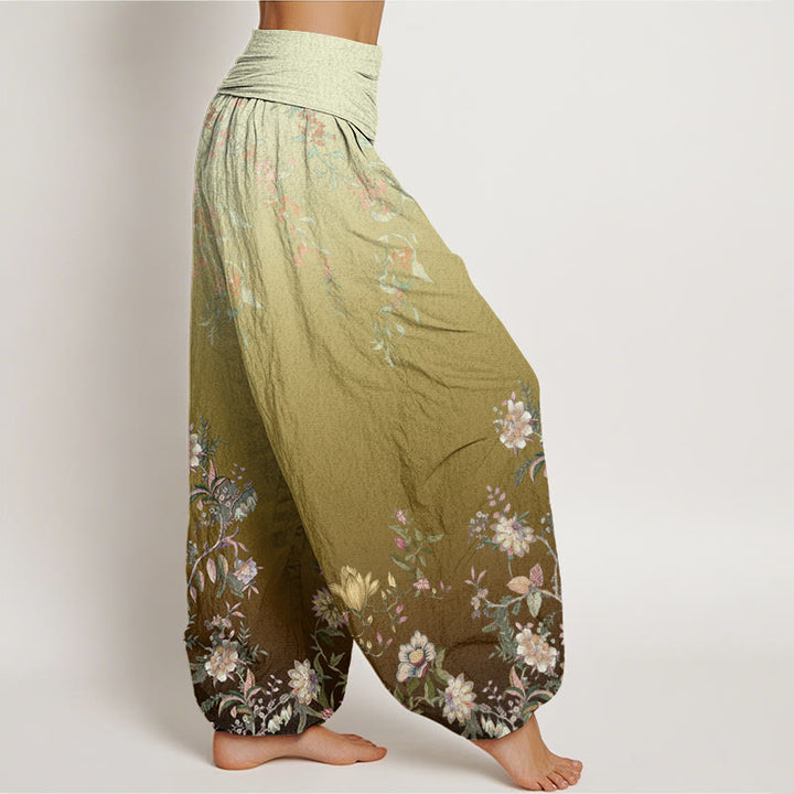 Pantaloni harem da donna con elastico in vita, motivo floreale delicato e sfumato, modello Buddha Stones - image 10
