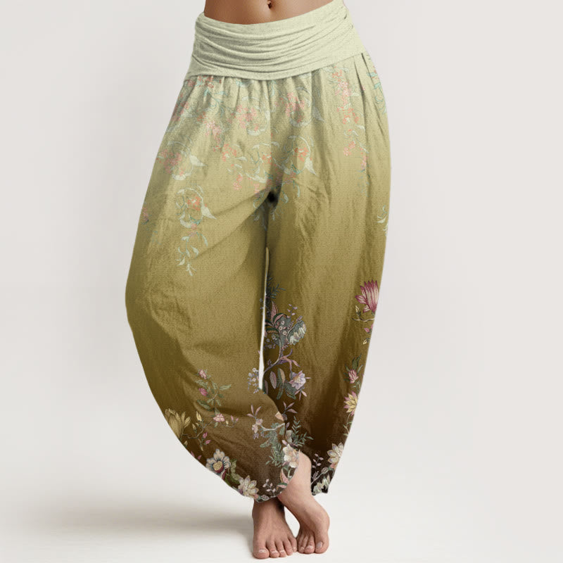Pantaloni harem da donna con elastico in vita, motivo floreale delicato e sfumato, modello Buddha Stones - DarkKhaki - US22, UK/AU26, EU54 (6XL) - image 8