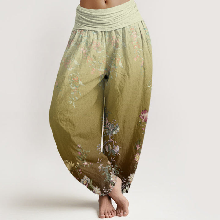 Pantaloni harem da donna con elastico in vita, motivo floreale delicato e sfumato, modello Buddha Stones - DarkKhaki - US22, UK/AU26, EU54 (6XL) - image 8