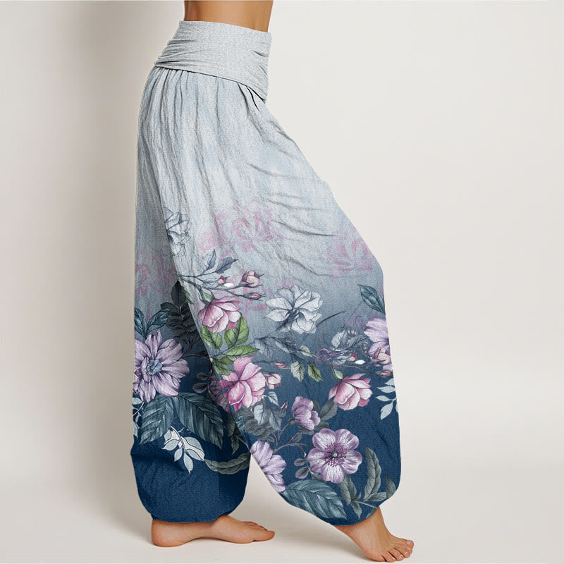 Pantaloni harem da donna con elastico in vita, modello Buddha Stones, petali sfumati casual, foglie - image 5