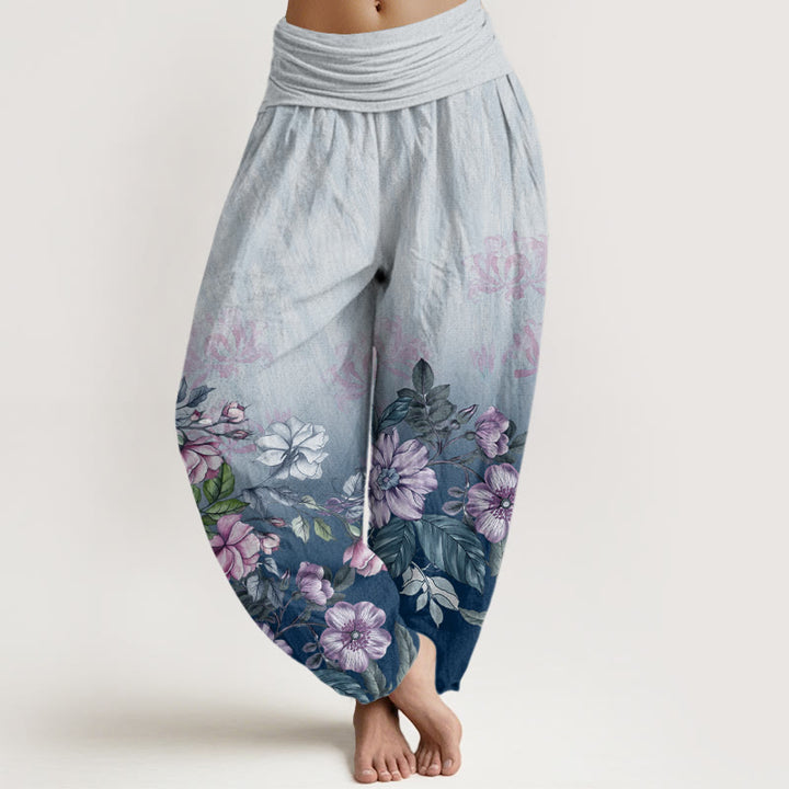 Pantaloni harem da donna con elastico in vita, modello Buddha Stones, petali sfumati casual, foglie - AzzurroCielo Chiaro - US22, UK/AU26, EU54 (6XL) - image 5