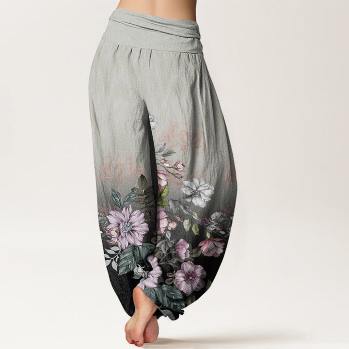 Pantaloni harem da donna con elastico in vita, modello Buddha Stones, petali sfumati casual, foglie - image 9
