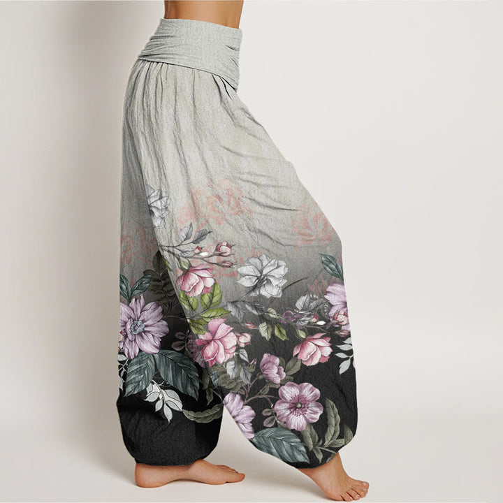Pantaloni harem da donna con elastico in vita, modello Buddha Stones, petali sfumati casual, foglie - image 9