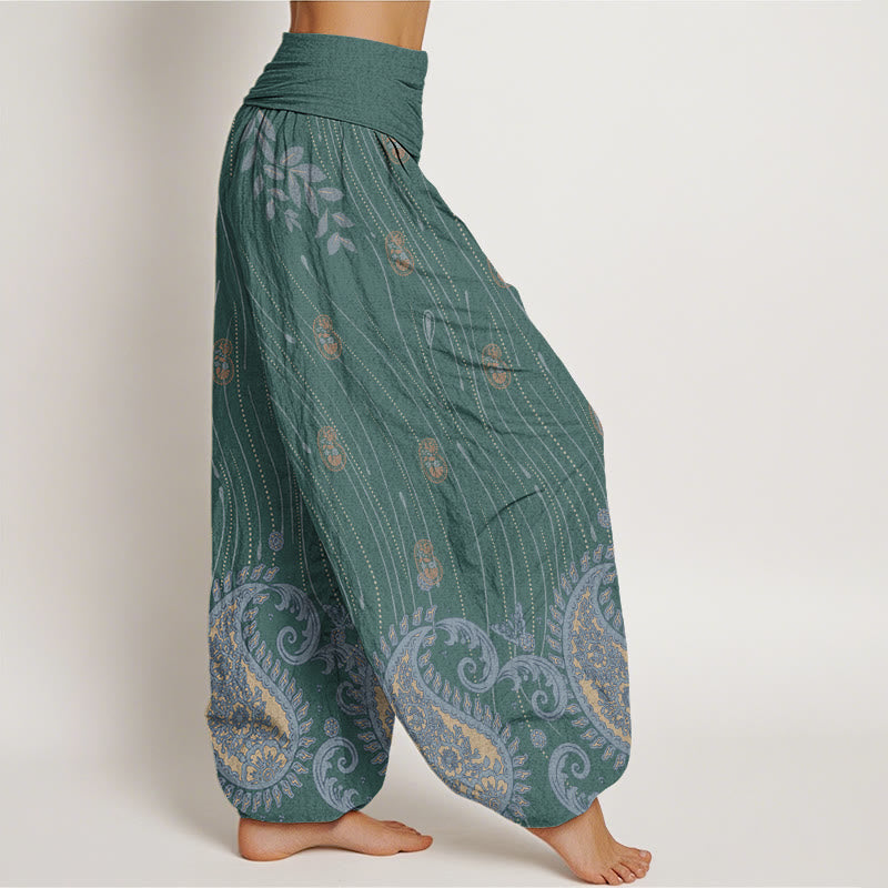Pantaloni harem da donna con elastico in vita, motivo paisley casual Buddha Stones e linee ondulate - image 6