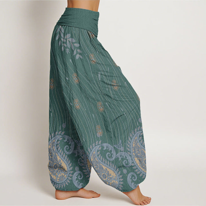 Pantaloni harem da donna con elastico in vita, motivo paisley casual Buddha Stones e linee ondulate - image 6