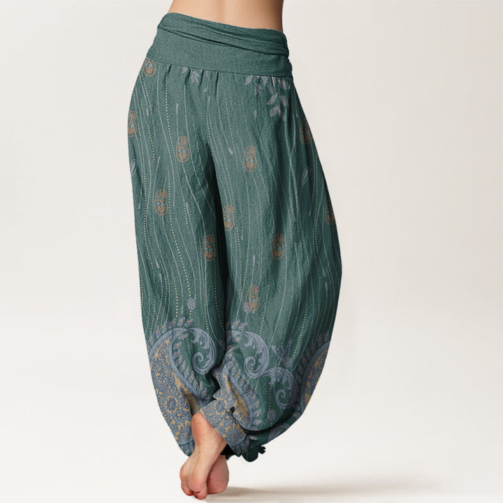 Pantaloni harem da donna con elastico in vita, motivo paisley casual Buddha Stones e linee ondulate - image 7