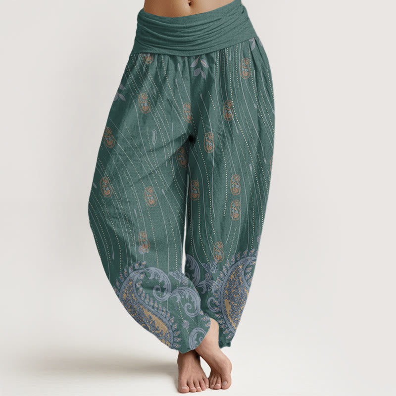 Pantaloni harem da donna con elastico in vita, motivo paisley casual Buddha Stones e linee ondulate - Ciano scuro - US22, UK/AU26, EU54 (6XL) - image 5
